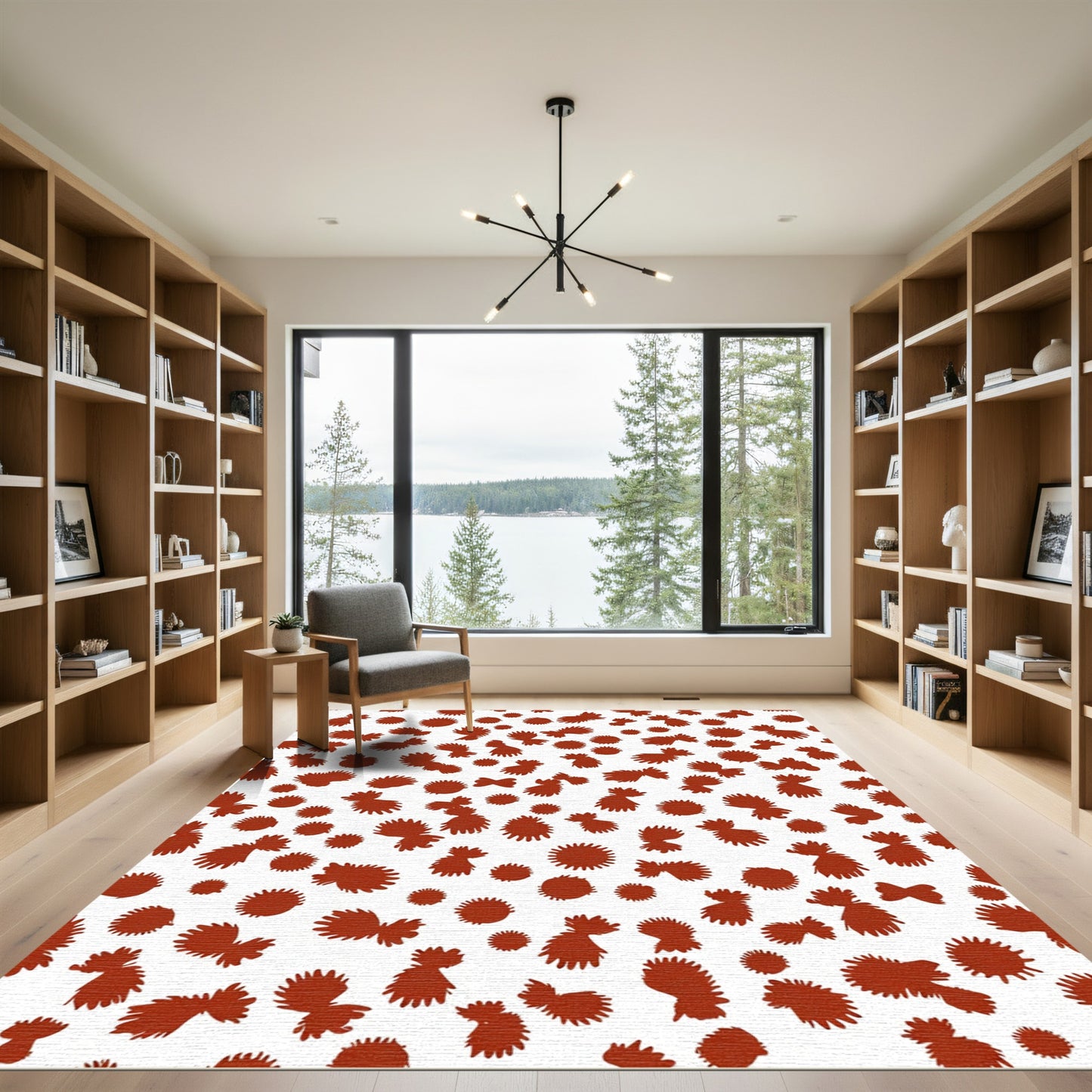 Terracotta Burst Scattered Organic Shapes Rug