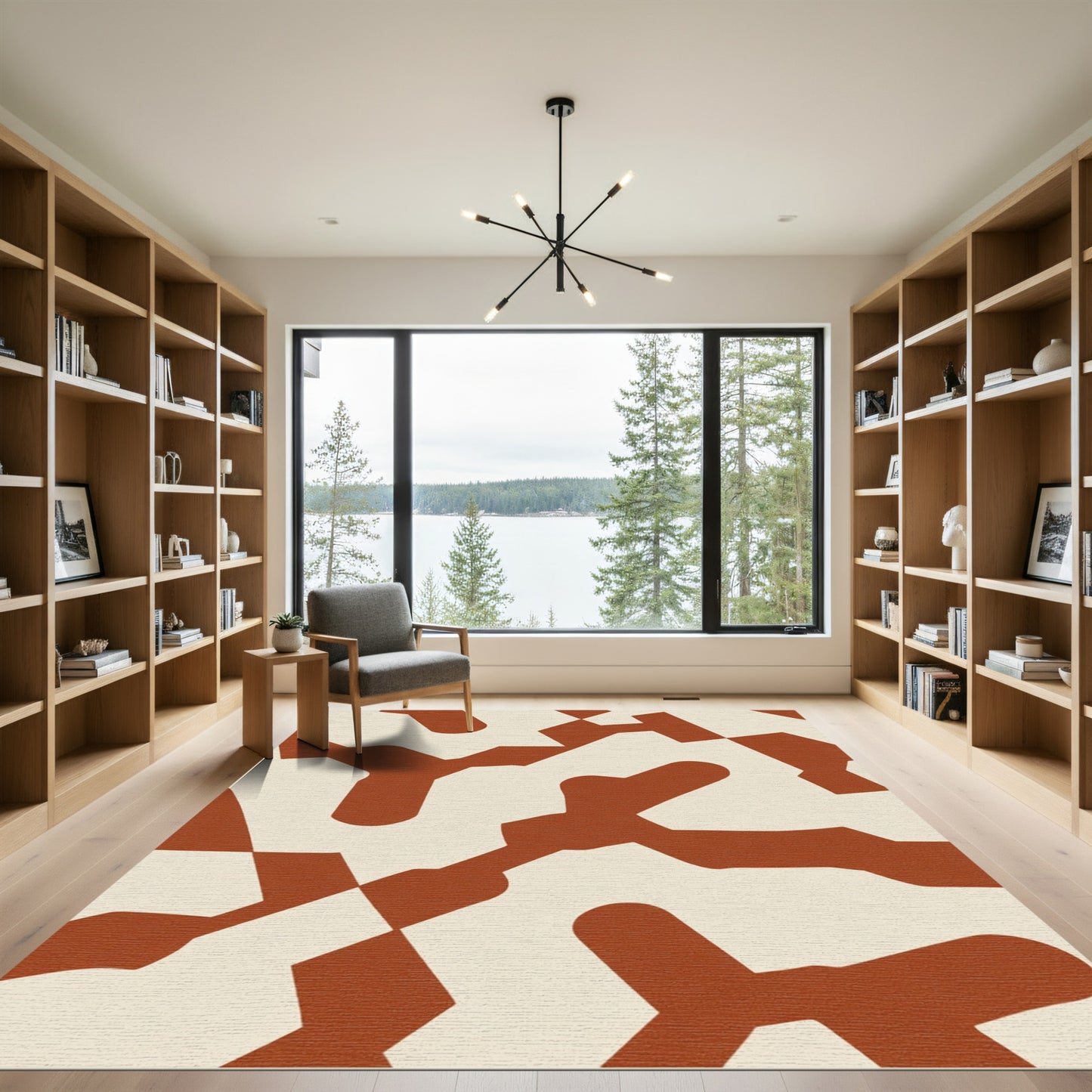Abstract Terra Cotta Organic Shapes Rug