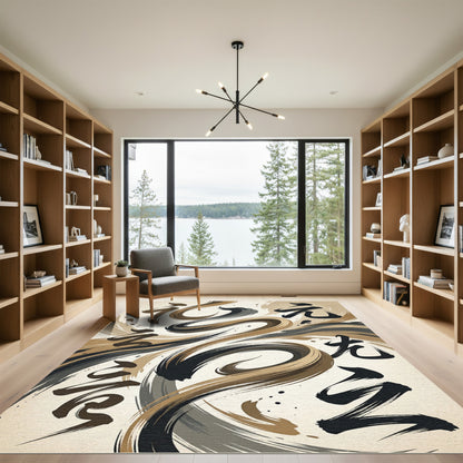Earthy Tones Brushstroke Calligraphy Rug
