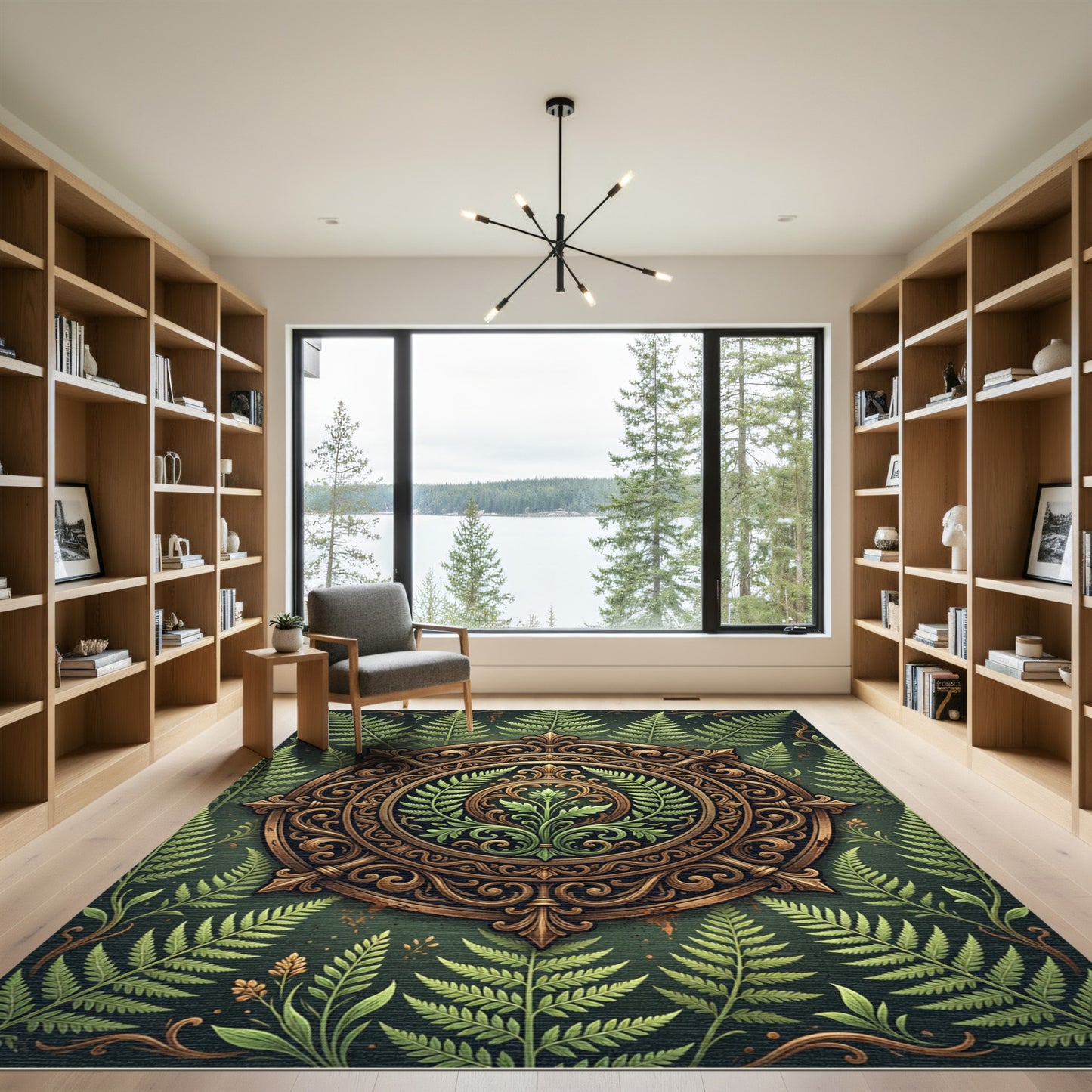 Ornate Gold Fern Medallion Rug