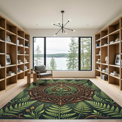 Ornate Gold Fern Medallion Rug