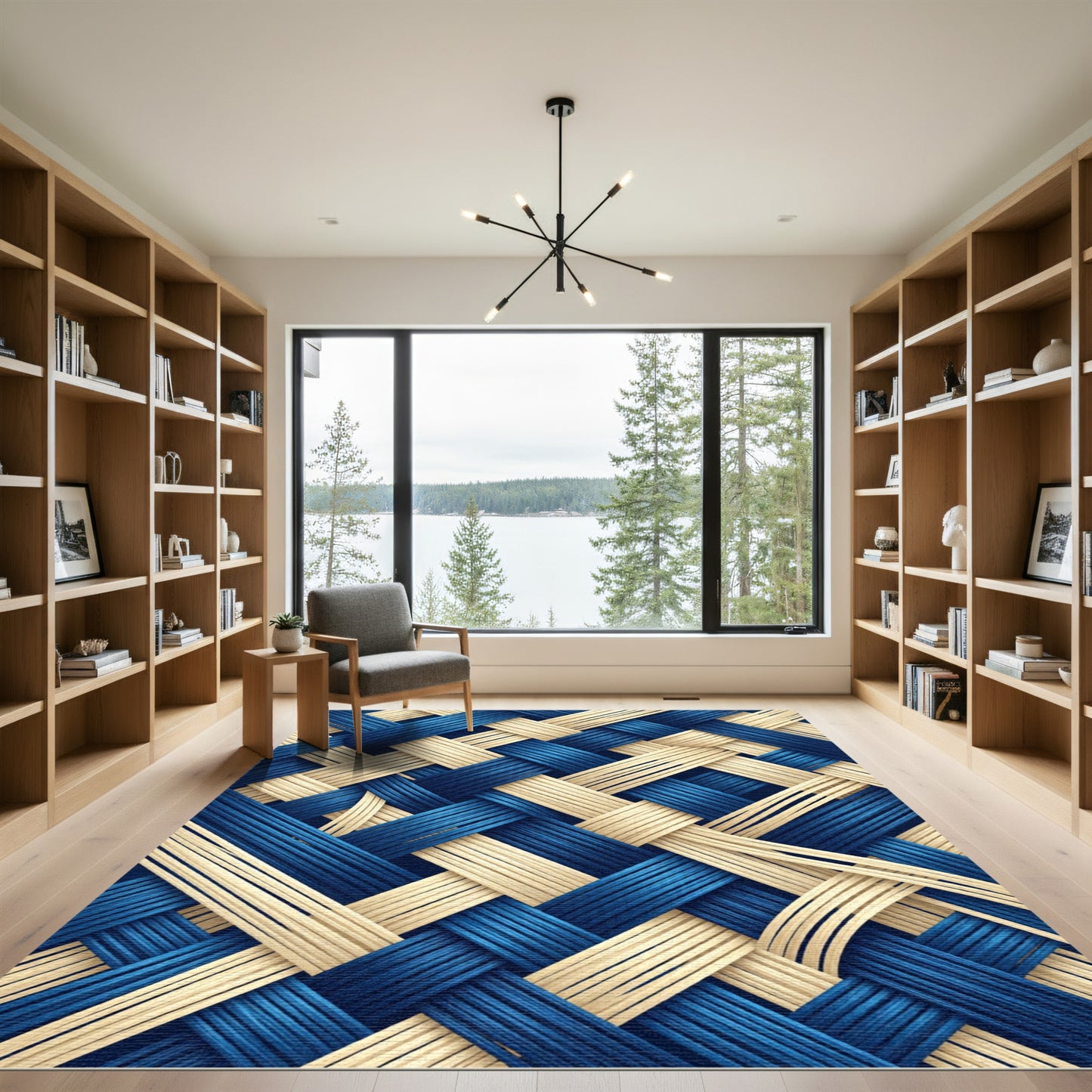 Navy and Cream Woven Geometric Weave Rug
