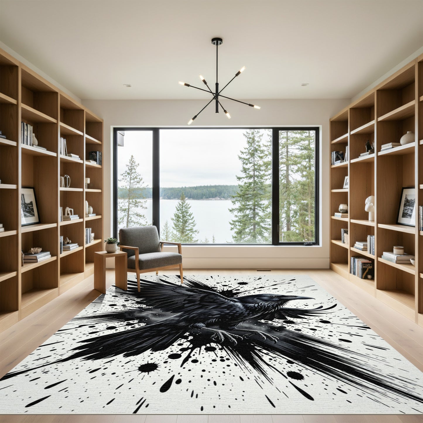 Black Raven Ink Splatter Splash Rug