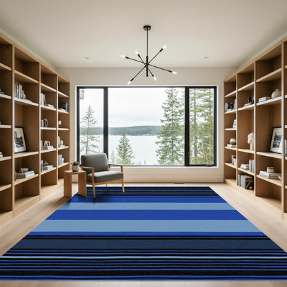 Deep Blue Wide Stripe Rug