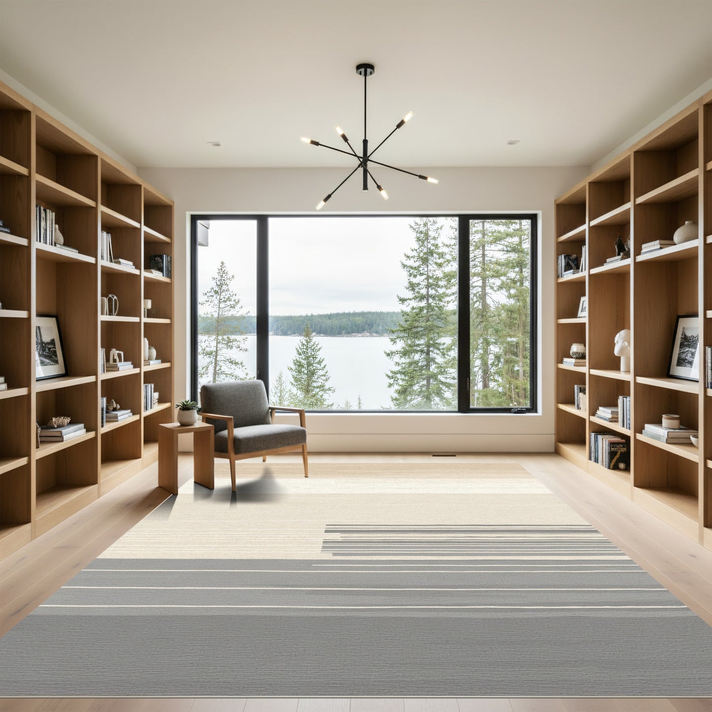 Neutral Toned Horizontal Stripe Abstraction Rug