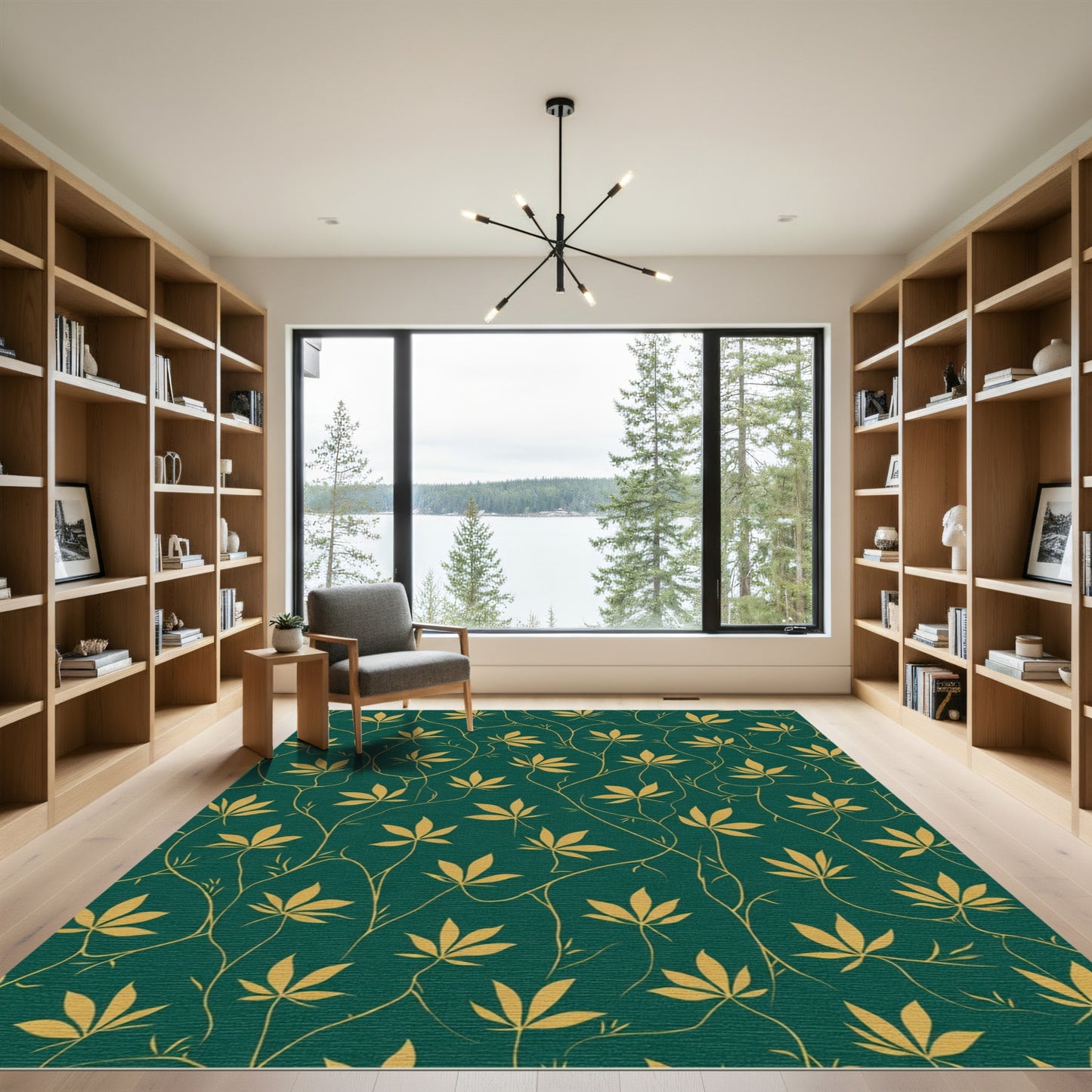 Golden Leaf Vine Teal Rug
