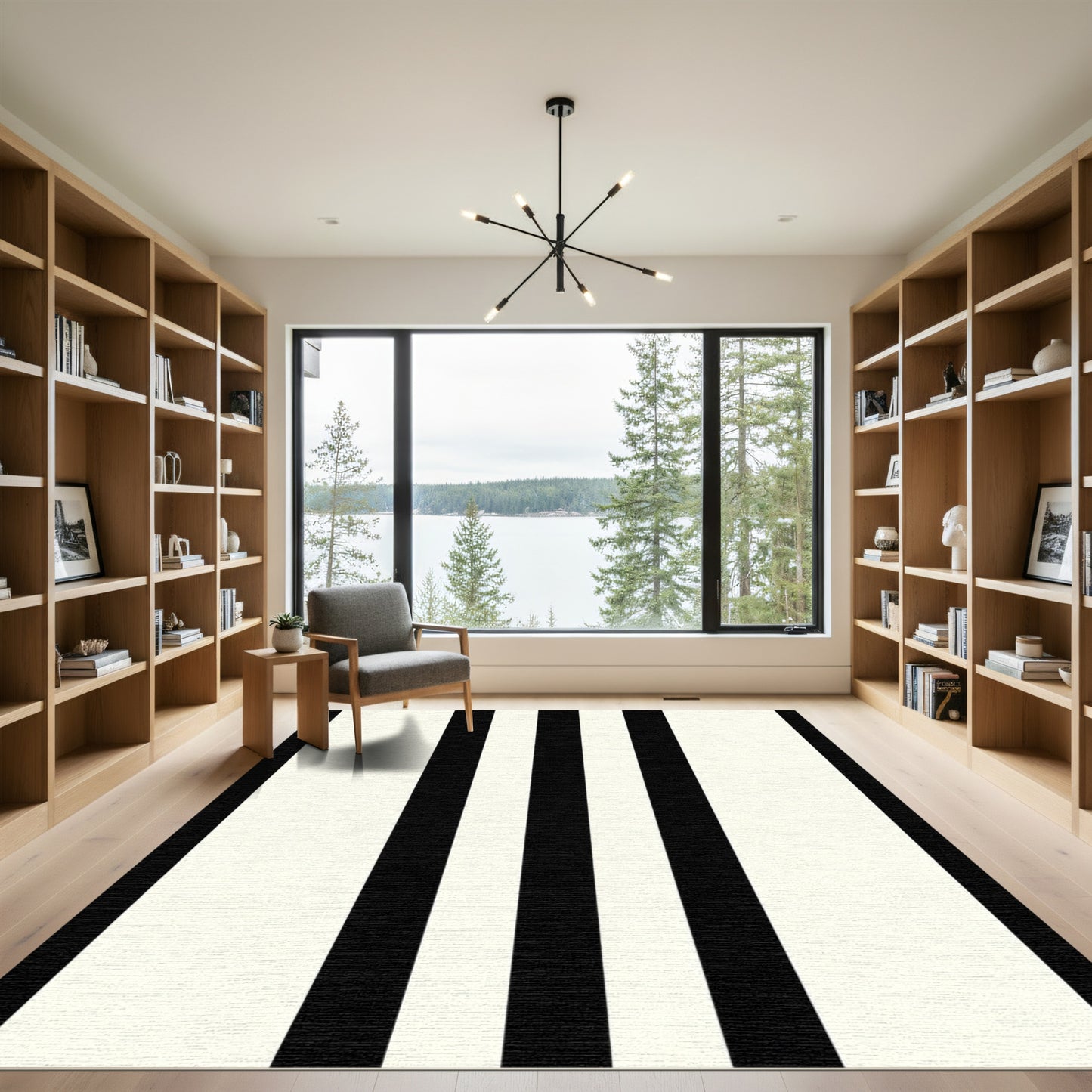 Modern Black Ivory Vertical Stripes Rug