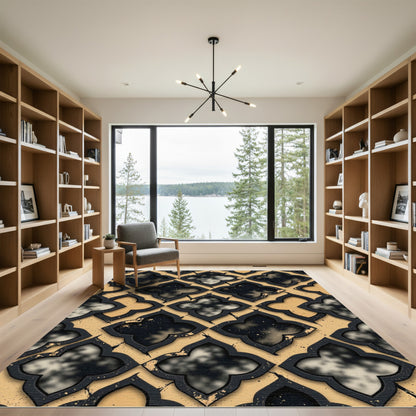 Black And Gold Quatrefoil Lattice Rug
