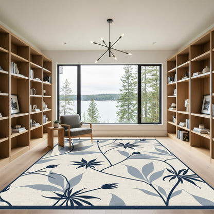 Navy Blue Botanical Garden Flowing Vines Rug