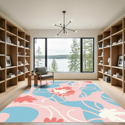 Pastel Coral Floral Abstract Swirls Rug