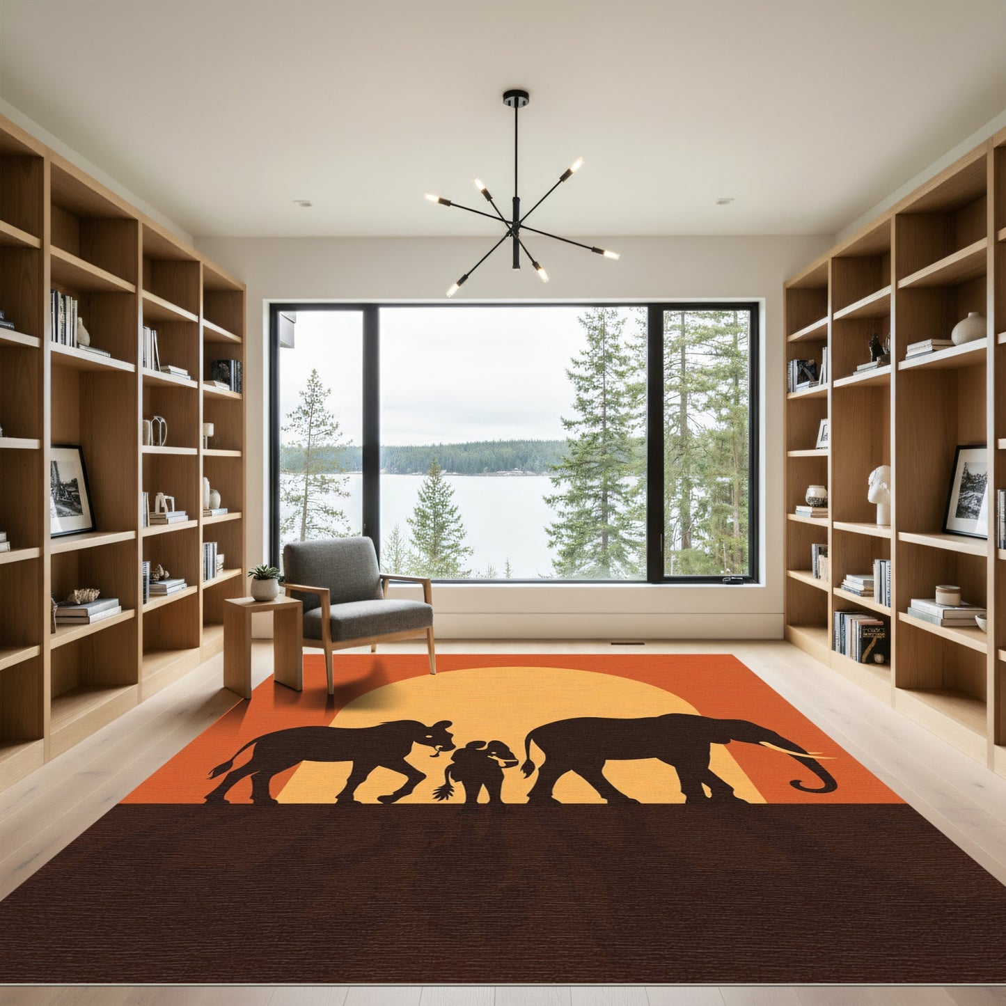 Savanna Sunset Elephant Family Silhouettes Rug