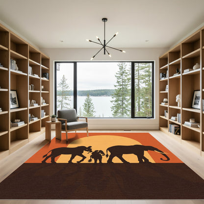 Savanna Sunset Elephant Family Silhouettes Rug