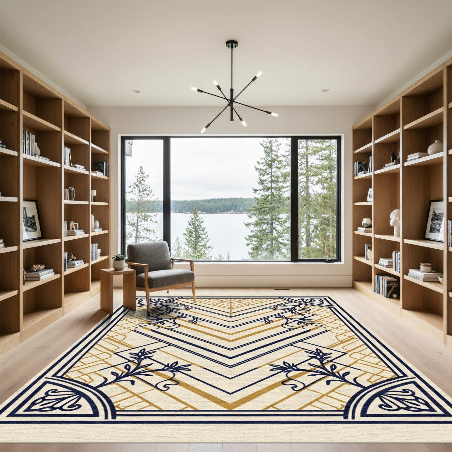 Gold Blue Abstract Art Deco Rug