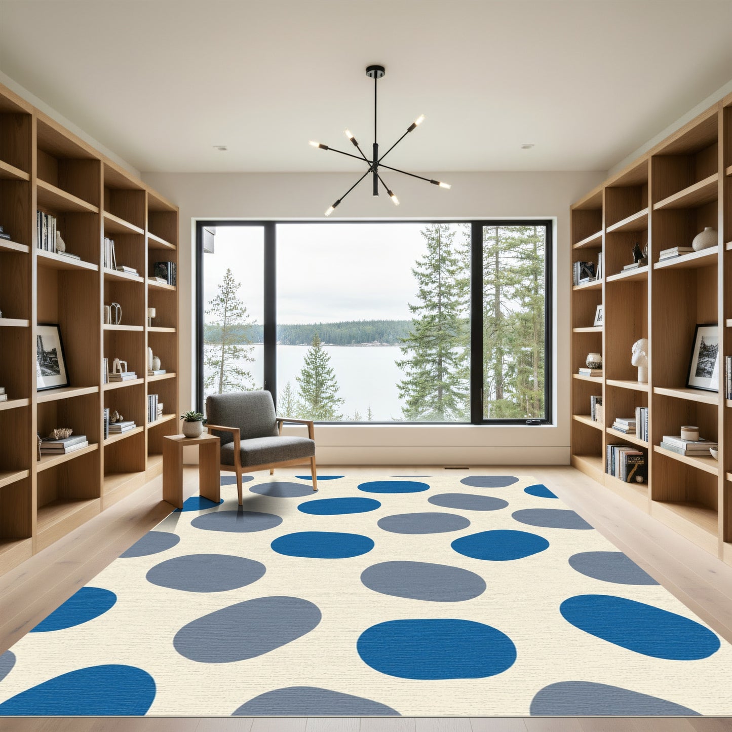 Abstract Blue Gray Pebble Scatter Rug
