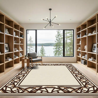 Brown White Geometric Interlocking Lattice Rug