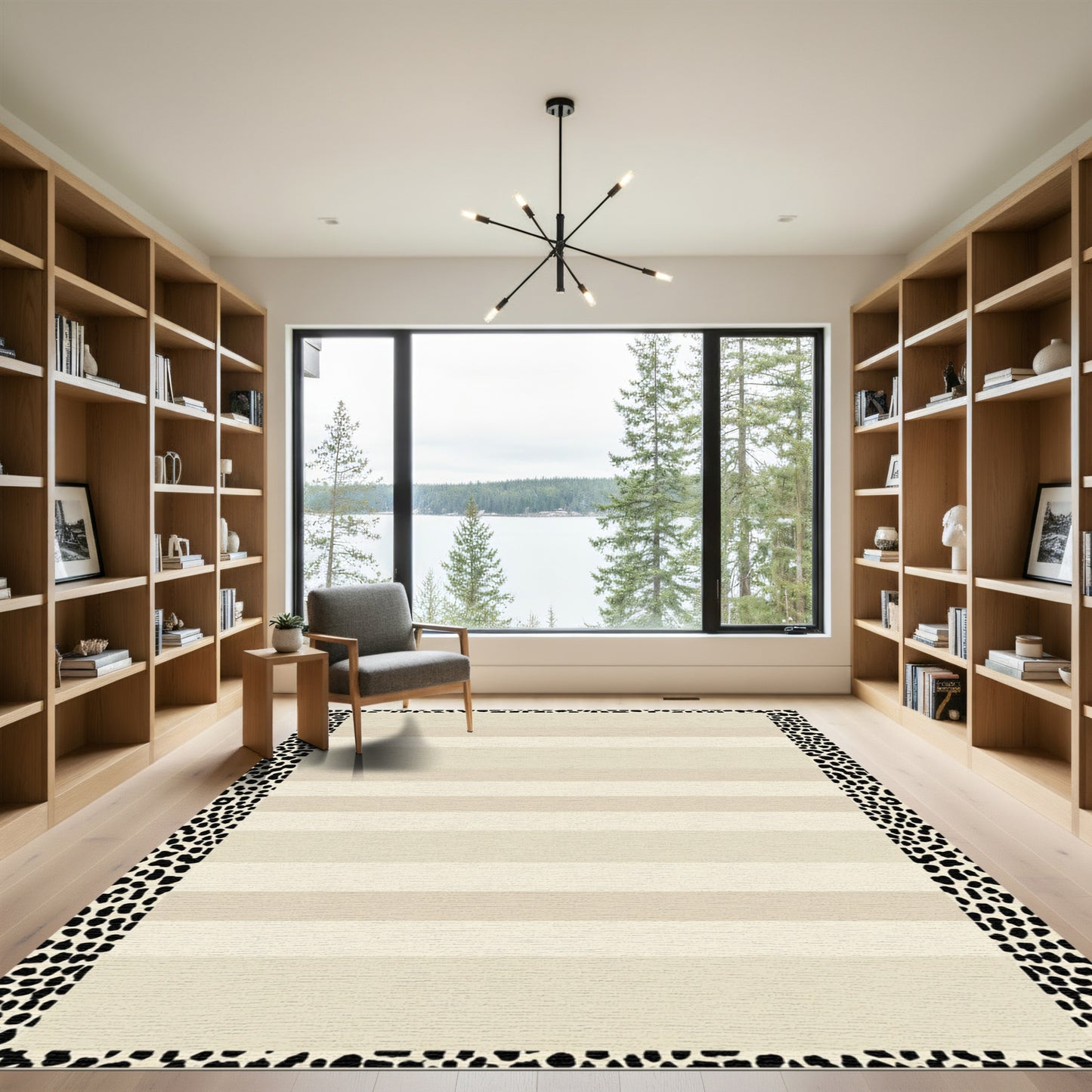 Black White Animal Spot Bordered Rug