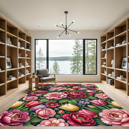 Lush Pink Floral Garden Impression Rug