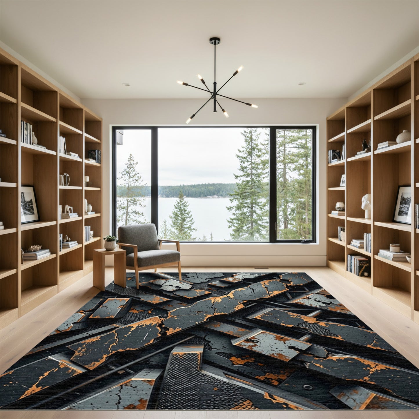 Industrial Concrete Crossed Beam Texture Rug