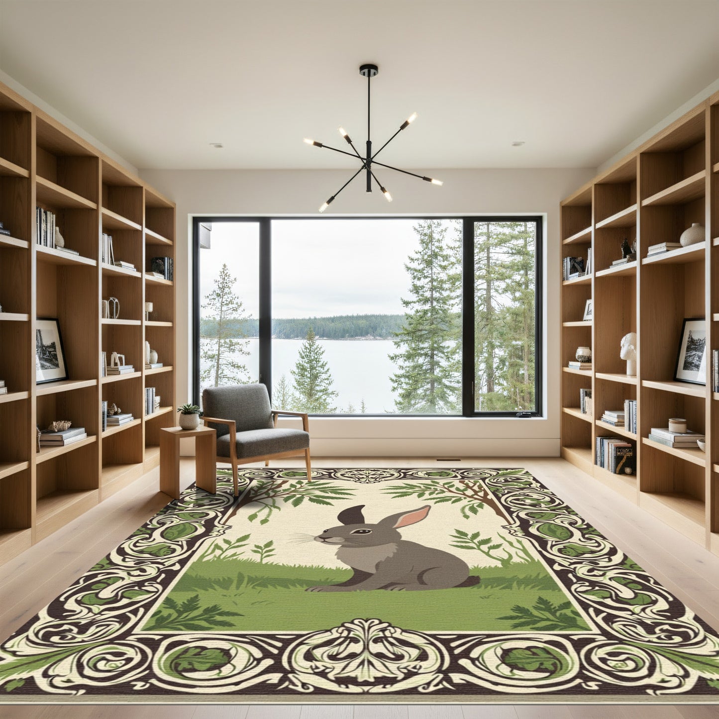 Earthy Brown Bunny Forest Landscape Rug