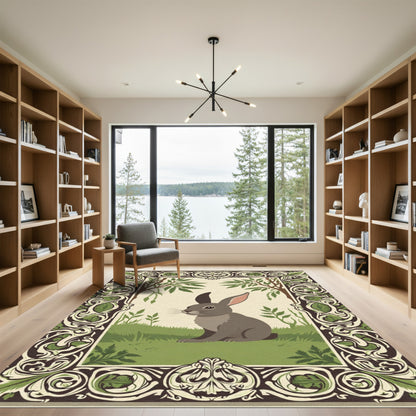 Earthy Brown Bunny Forest Landscape Rug