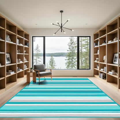 Coastal Teal Striped Horizontal Rug