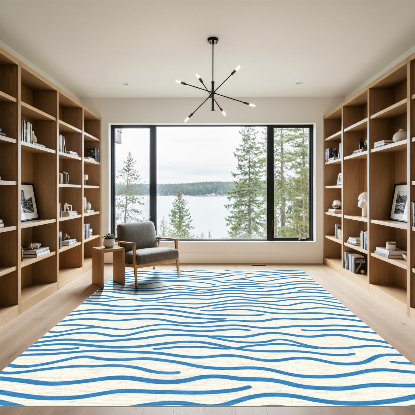 Bold Blue Wavy Line Rug