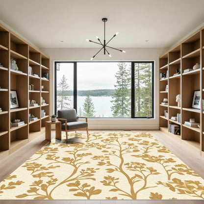 Golden Floral Branch Bloom Arrangement Rug