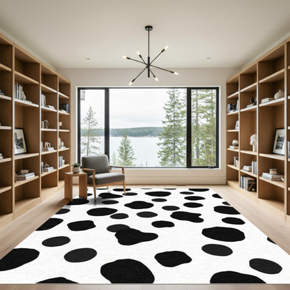 Black White Spotted Irregular Shapes Rug