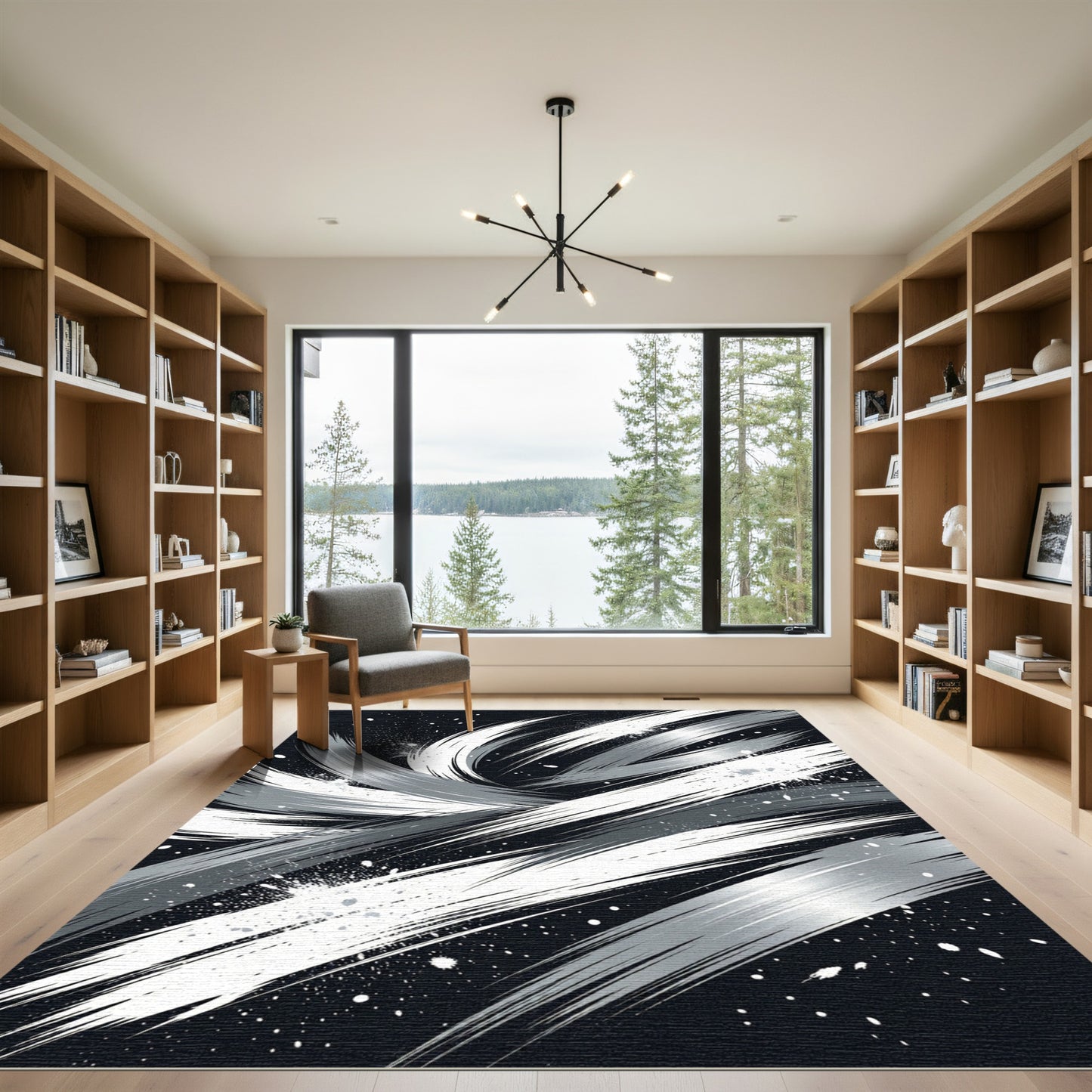 Modern Monochrome Abstract Ink Swirl Rug