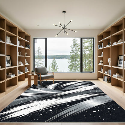 Modern Monochrome Abstract Ink Swirl Rug