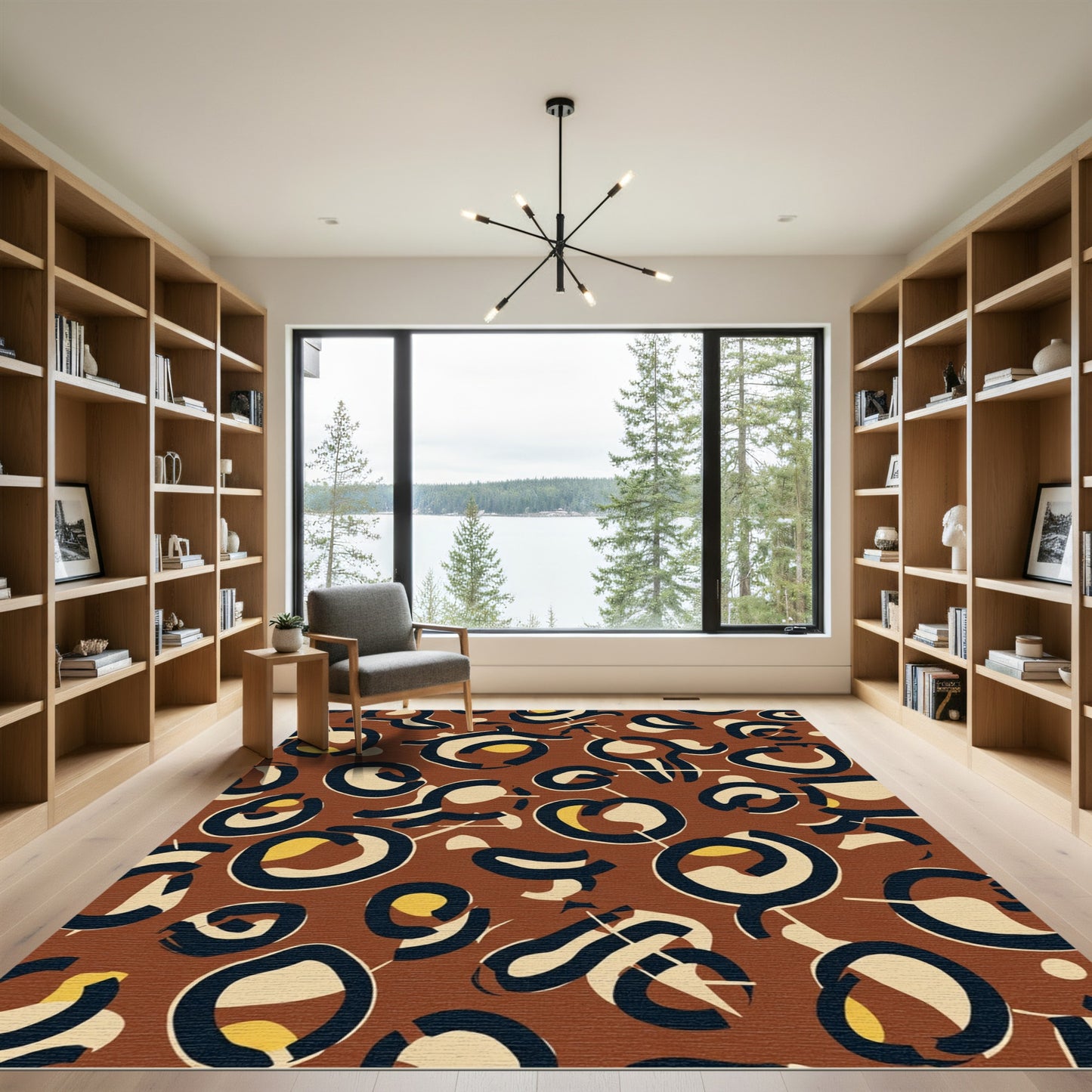 Abstract Brown Cream Navy Spots Rug