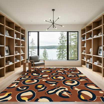Abstract Brown Cream Navy Spots Rug