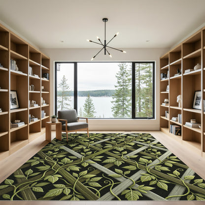 Lush Green Botanical Trellis Vines Rug