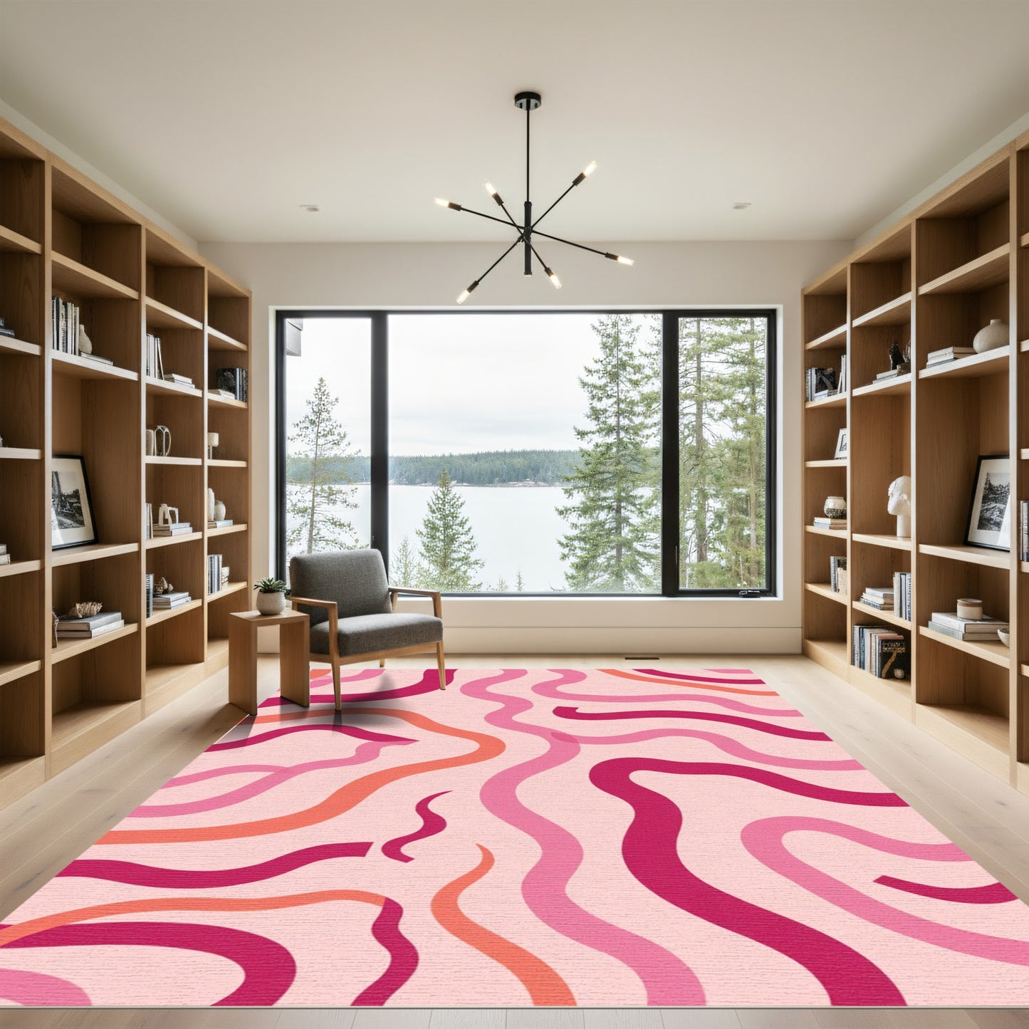 Fuchsia Pink Coral Wavy Lines Rug