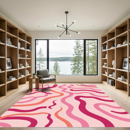 Fuchsia Pink Coral Wavy Lines Rug