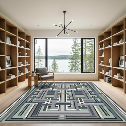Modern Gray Abstract Interlocking Lines Rug