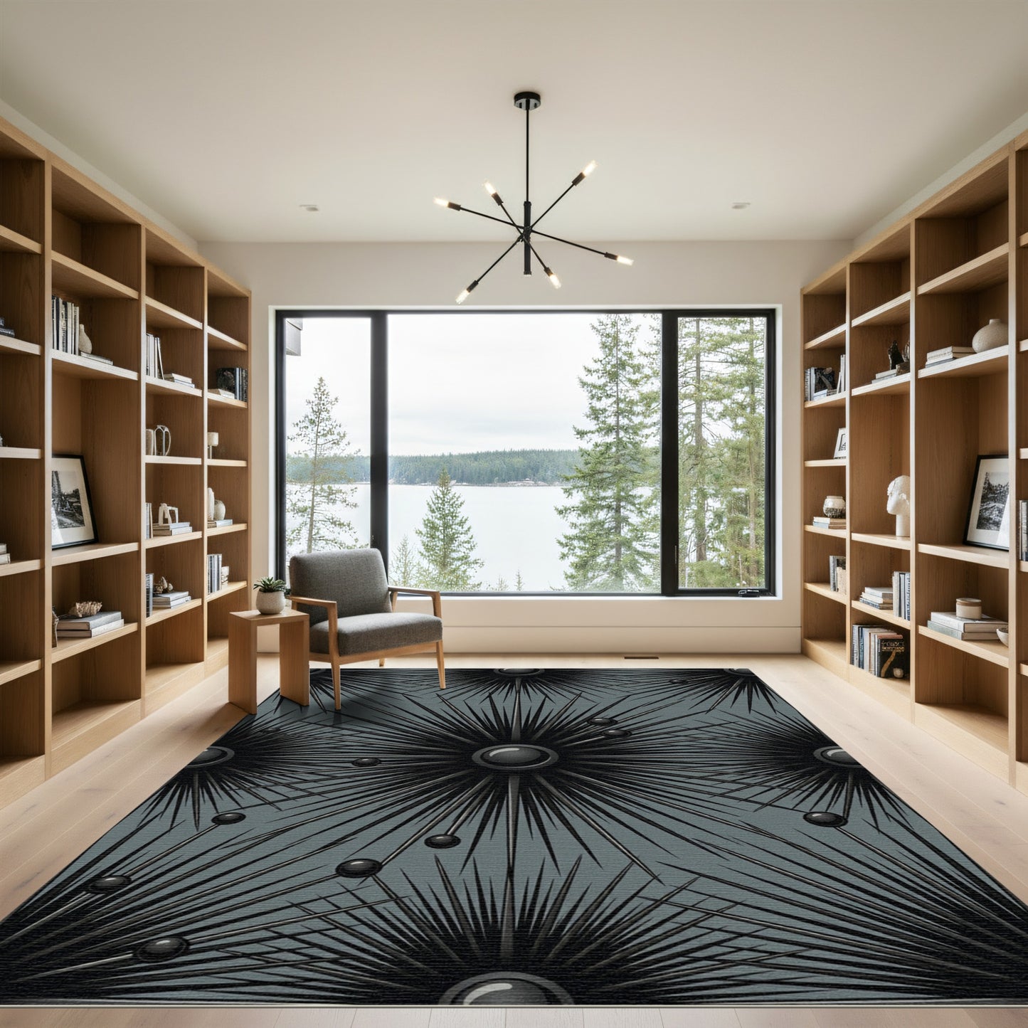 Dark Gray Abstract Spiky Starburst Rug