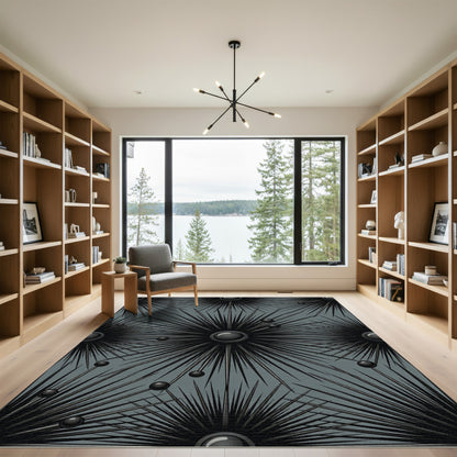 Dark Gray Abstract Spiky Starburst Rug