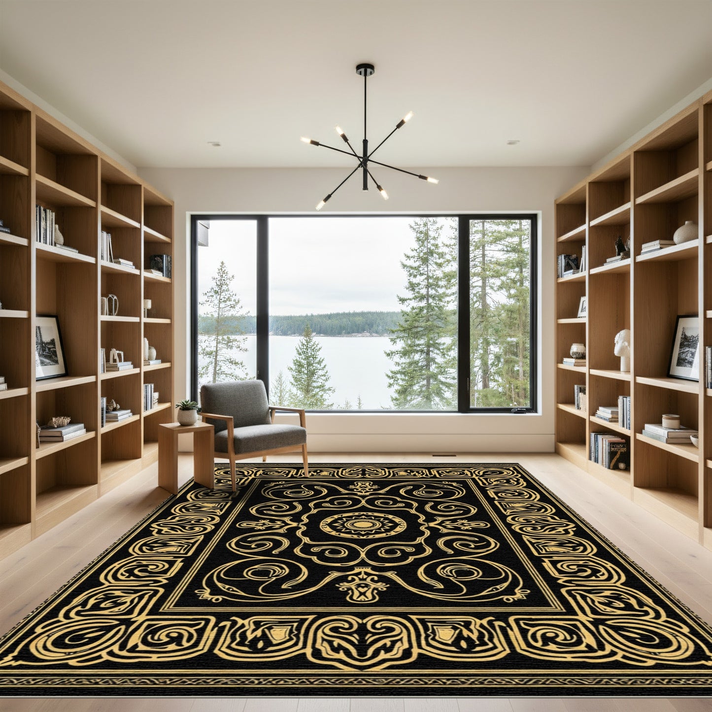 Black And Gold Medieval Scroll Rug