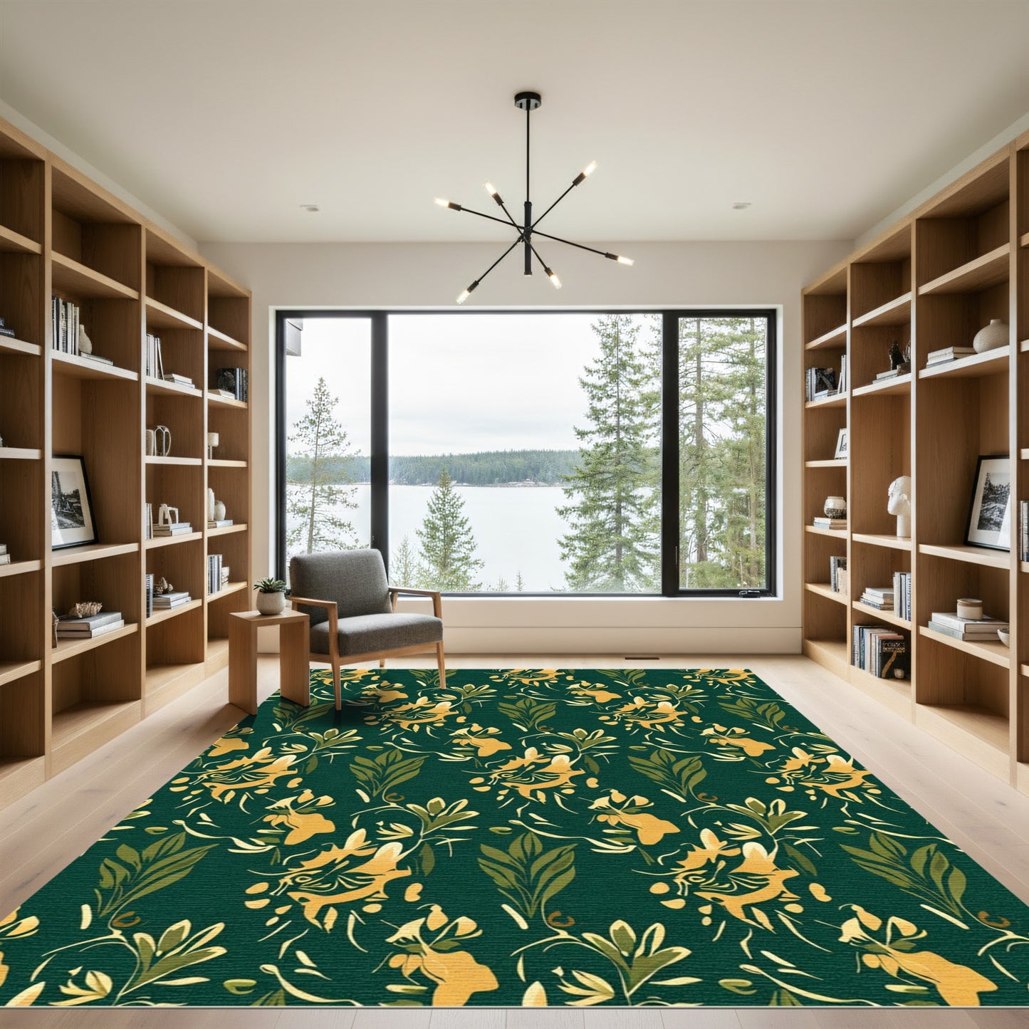 Golden Yellow Botanical Swirls Rug