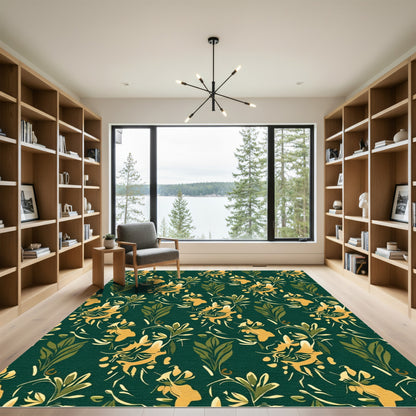 Golden Yellow Botanical Swirls Rug