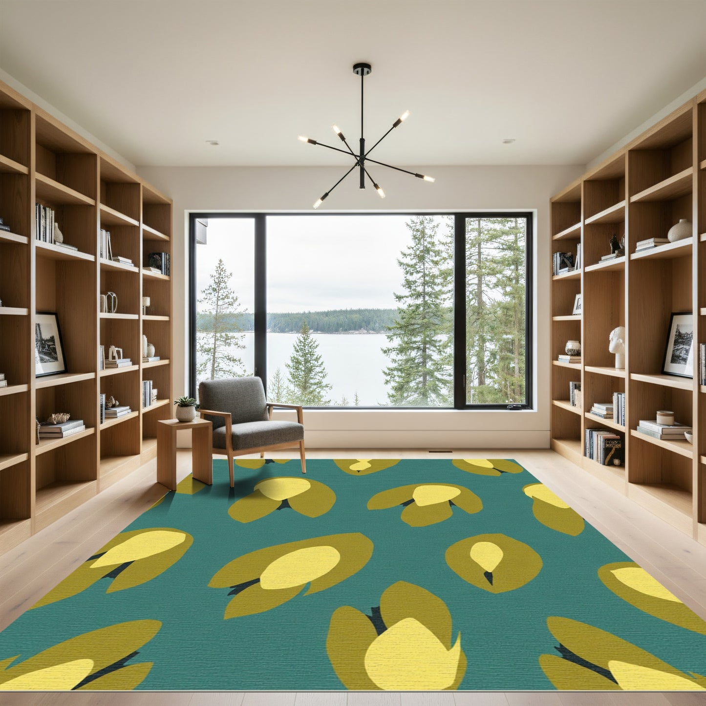 Olive Green Yellow Abstract Petal Rug