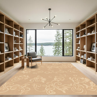 Tuscan Tan Floral Swirl Accents Rug