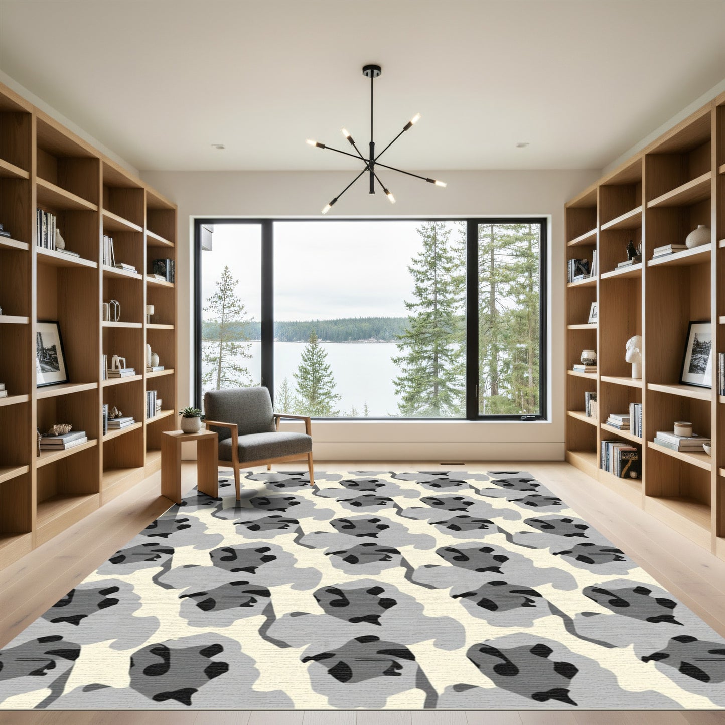 Abstract Light Gray Organic Shapes Rug