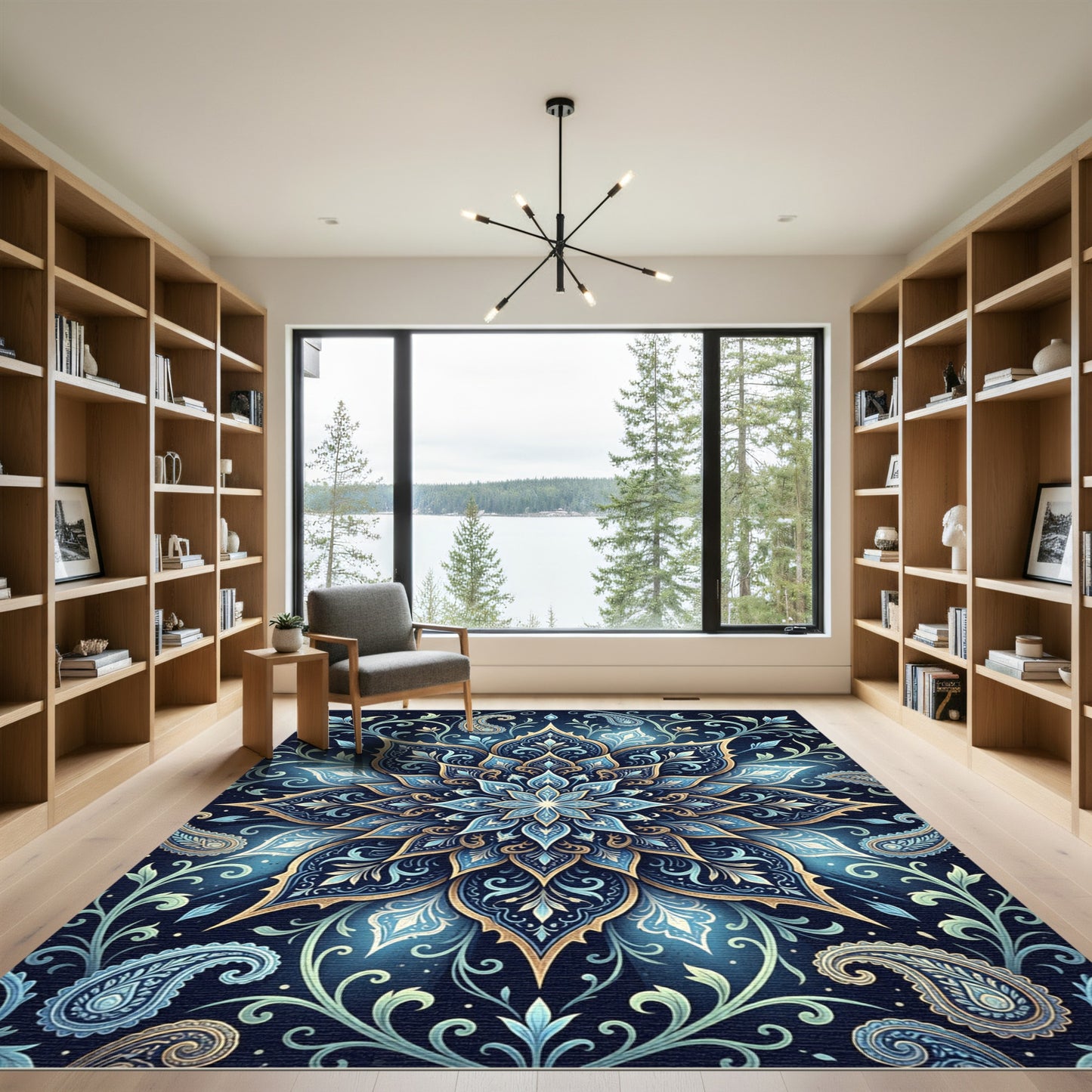 Elegant Indigo Floral Medallion Paisley Rug