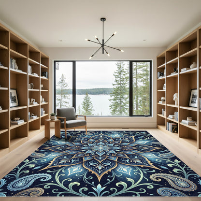 Elegant Indigo Floral Medallion Paisley Rug