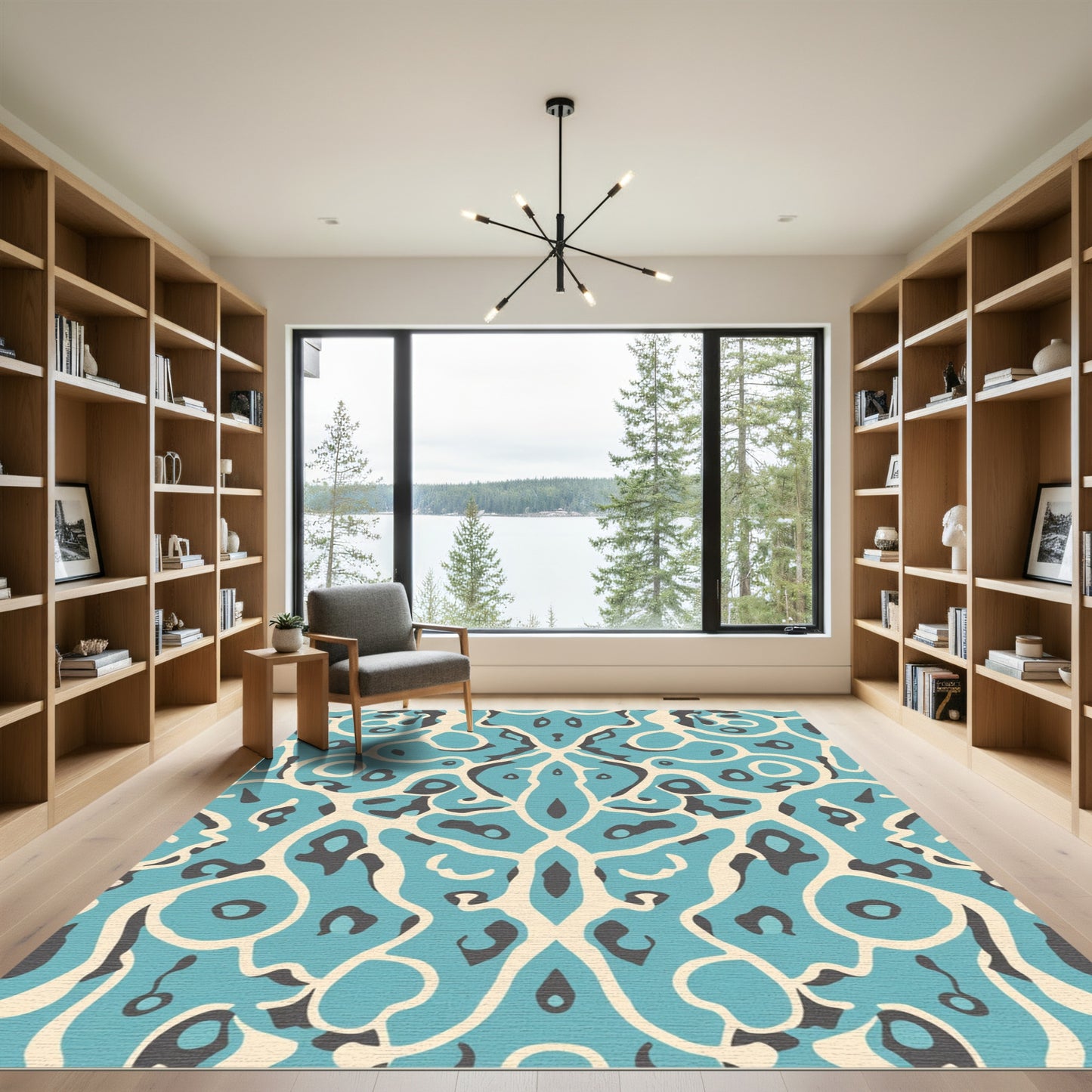 Aqua Cream Organic Abstract Rug