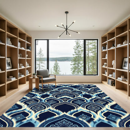 Deep Blue Ornate Arch Medallion Rug