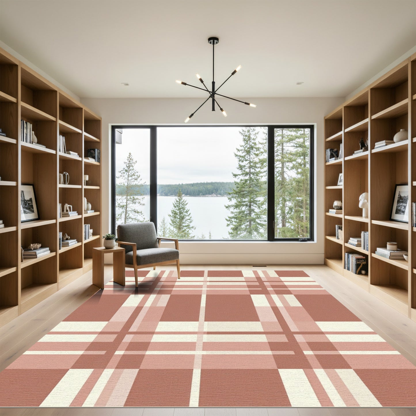 Terracotta Checkered Lines Rug
