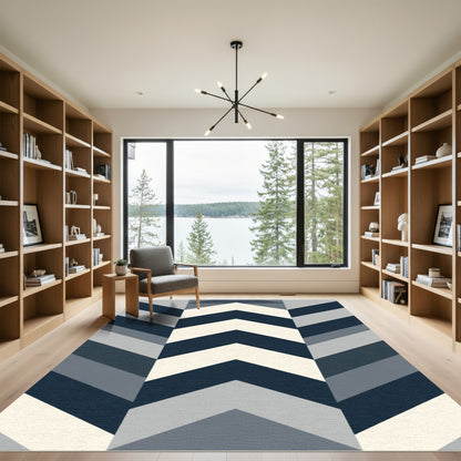 Navy Cream Gray Chevron Lines Rug